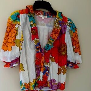 Orange and Purple Ruffled Tie Front Blouse